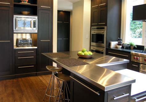 black kitchen cabinets with stainless steel countertops|black countertop cabinets.